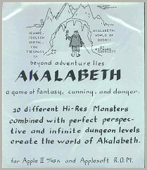 Original Akalabeth Cover Sheet
