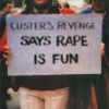 Image of a protester of Custer’s Revenge, and adult video game by Mystique 1983 Custer’s Revenge