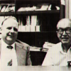 David Potter (left) and William Higinbotham, designers of an early video game system, in 1983 David Potter